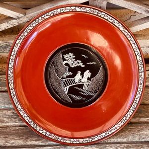 Antique Japanese Black Red Mother Of Pearl Laquer Plate Ryukyuan lacquerware